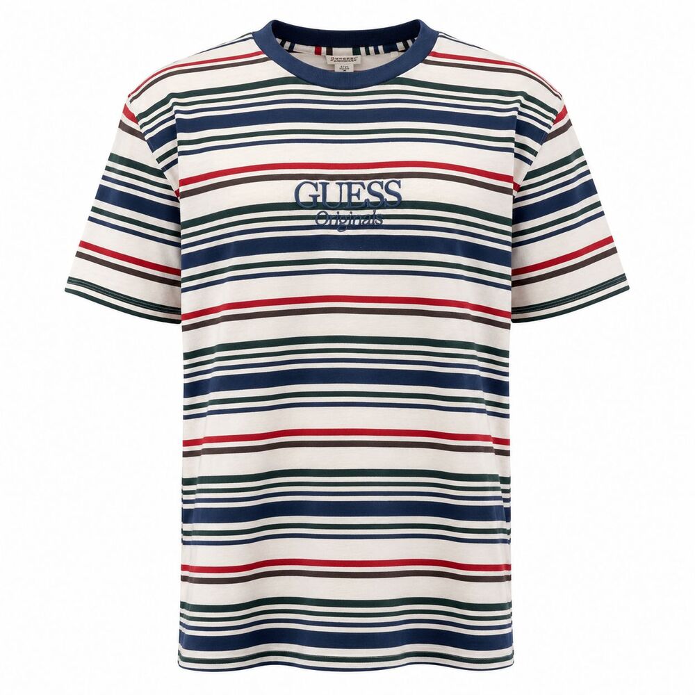 GUESS Originals Stripe T Shirt Men's Medium Embroidered Logo Y2K Retro